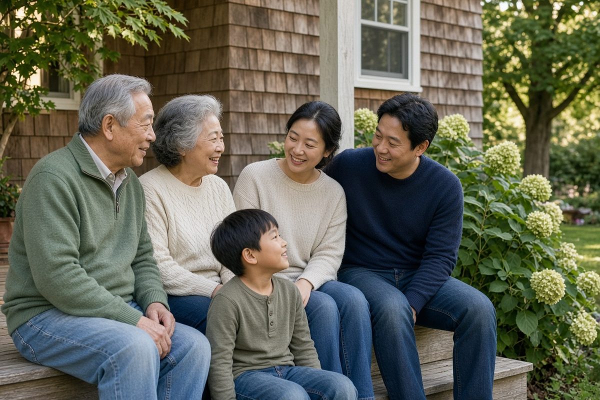 A multigenerational family together on a front porch